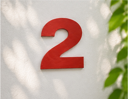 Appartamento 2.Rosso — numero 2 rosso sulla parete d'ingresso